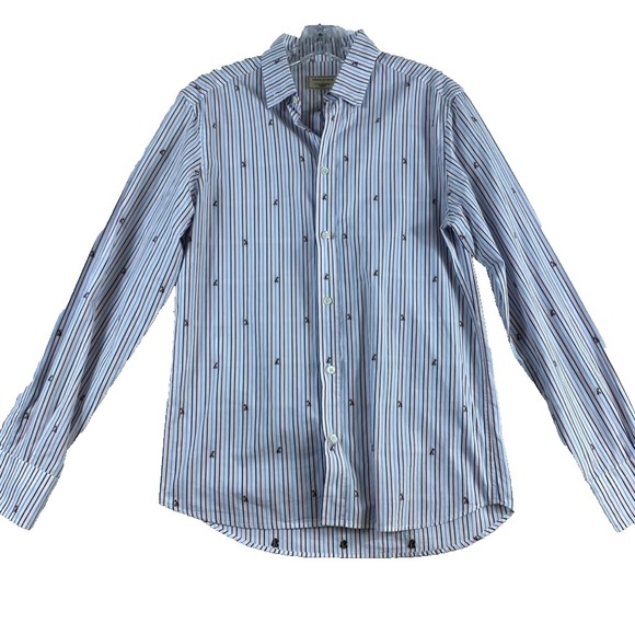 Maison Kitsune Dress Shirt Sz 38 (US S)  Striped Embroidered Foxes Long Sleeve - Picture 2 of 9